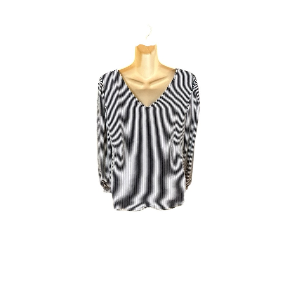 Loft Green & White Striped Blouse With Back V-Neck - Picture 6 of 10
